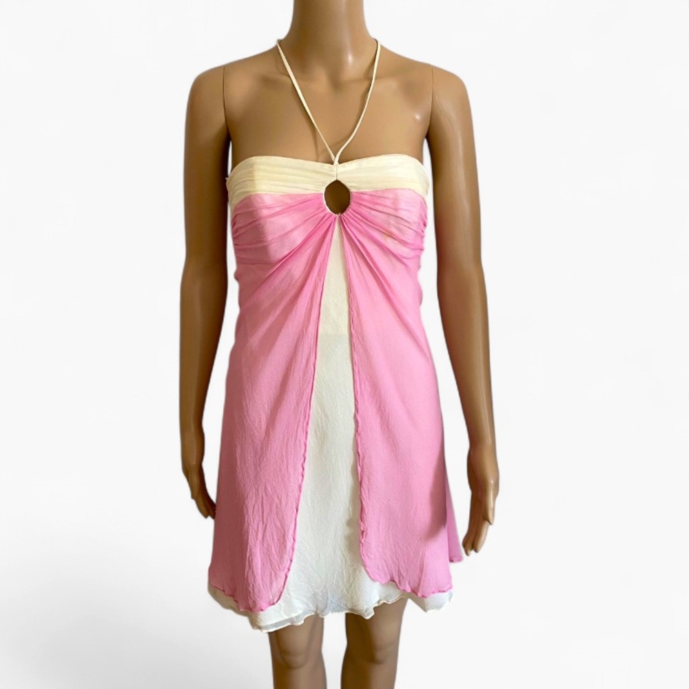 [SOLD] Vintage Laundry by Shelli Segal Pink Halter Silk Dress Size 2P